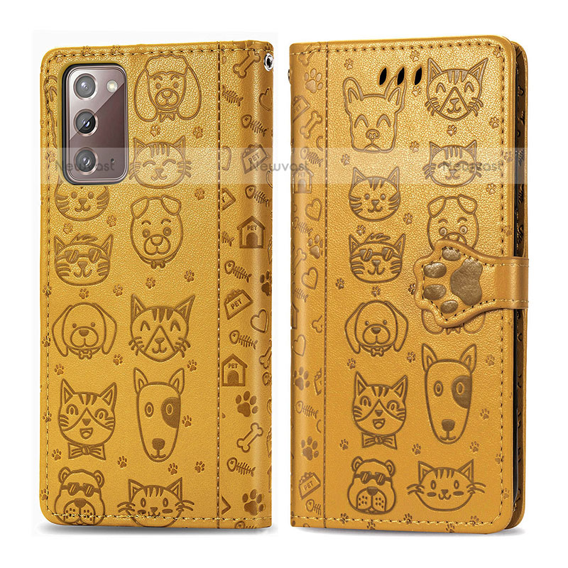 Leather Case Stands Fashionable Pattern Flip Cover Holder S03D for Samsung Galaxy Note 20 5G Yellow
