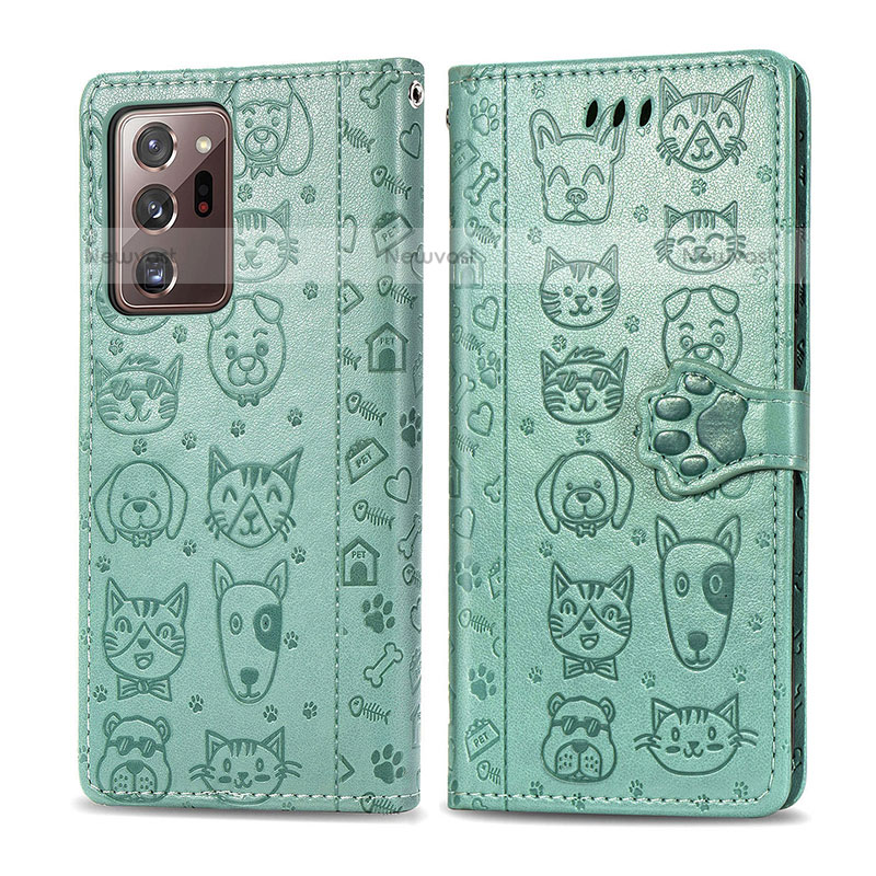 Leather Case Stands Fashionable Pattern Flip Cover Holder S03D for Samsung Galaxy Note 20 Ultra 5G Green