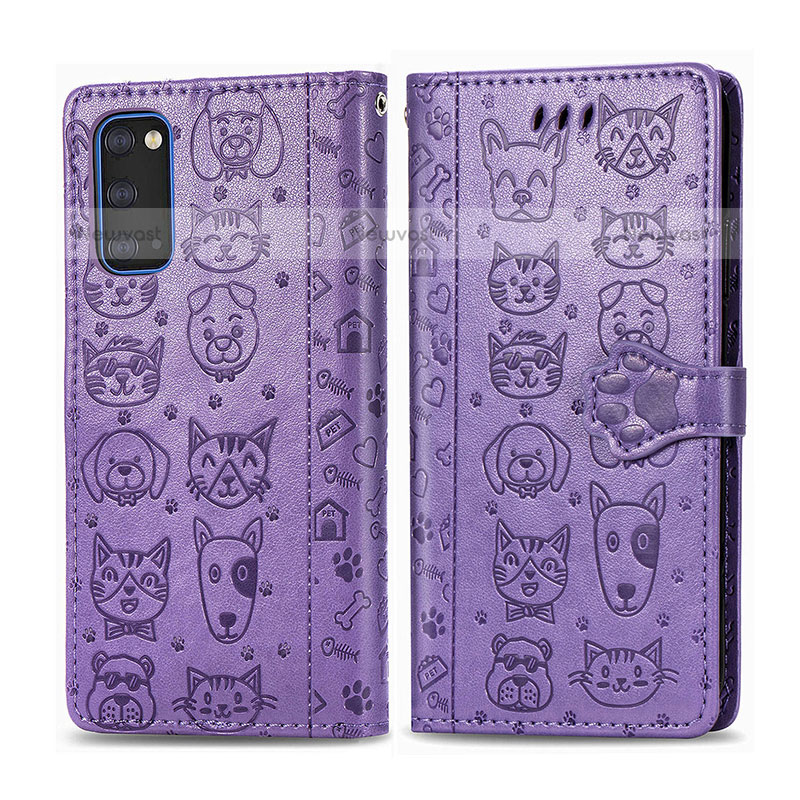 Leather Case Stands Fashionable Pattern Flip Cover Holder S03D for Samsung Galaxy S20 5G Purple