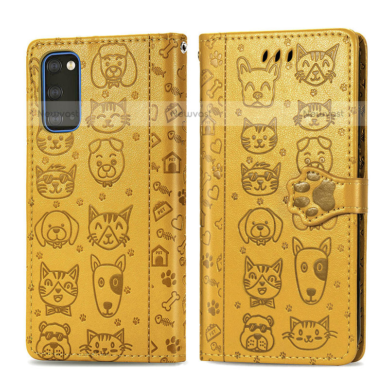Leather Case Stands Fashionable Pattern Flip Cover Holder S03D for Samsung Galaxy S20 5G Yellow