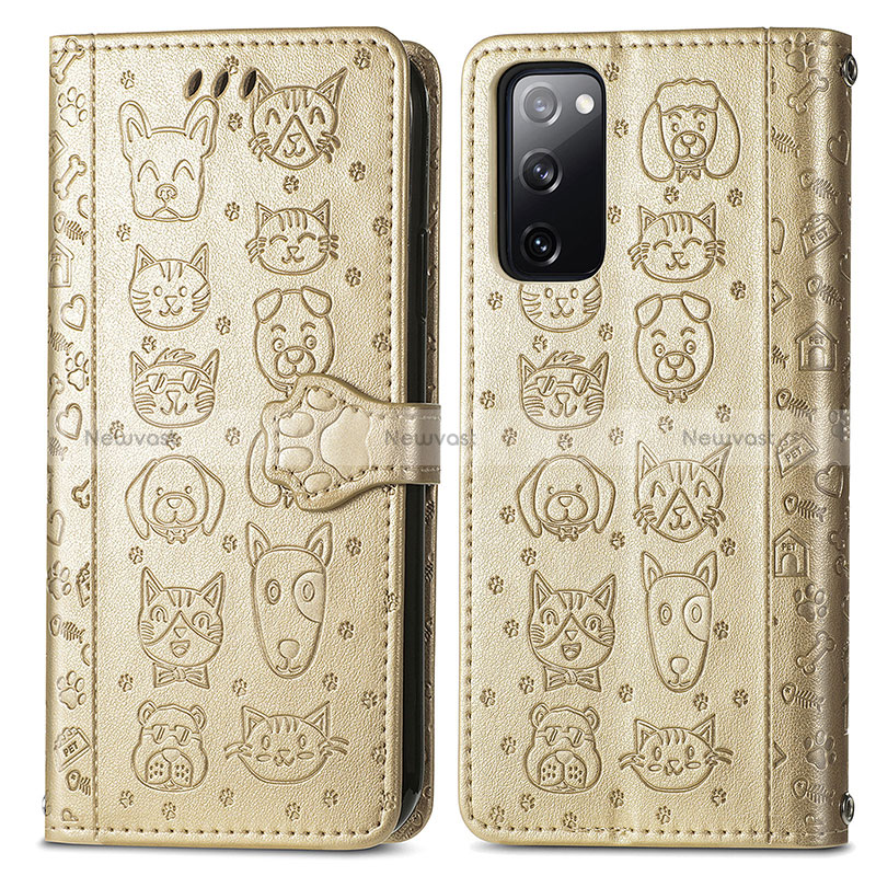 Leather Case Stands Fashionable Pattern Flip Cover Holder S03D for Samsung Galaxy S20 FE 5G Gold