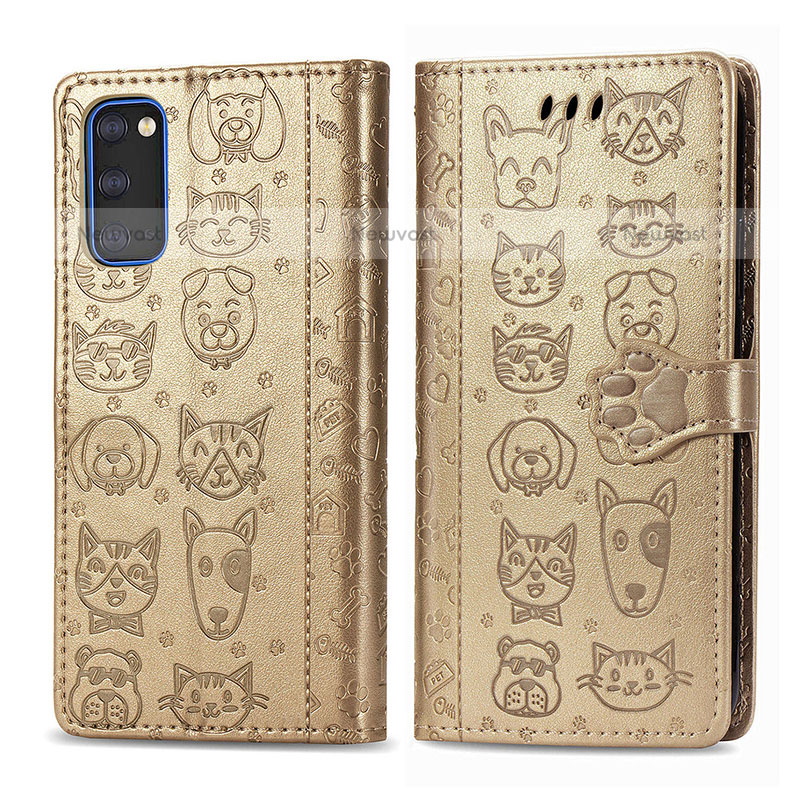 Leather Case Stands Fashionable Pattern Flip Cover Holder S03D for Samsung Galaxy S20 Gold