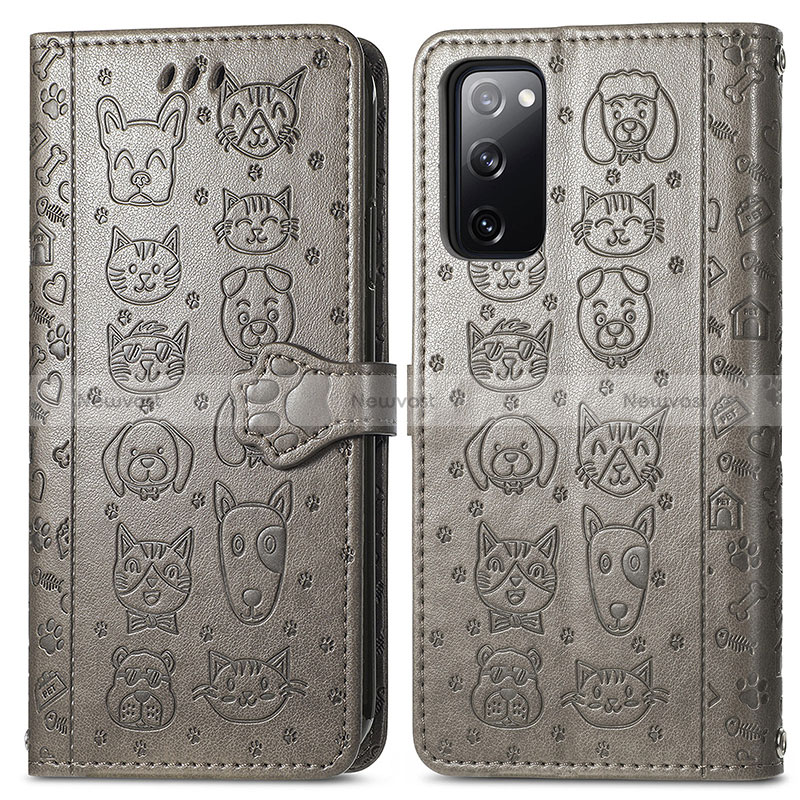 Leather Case Stands Fashionable Pattern Flip Cover Holder S03D for Samsung Galaxy S20 Lite 5G Gray