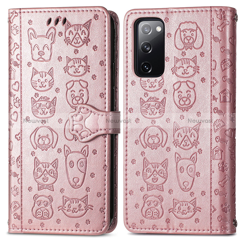 Leather Case Stands Fashionable Pattern Flip Cover Holder S03D for Samsung Galaxy S20 Lite 5G Pink