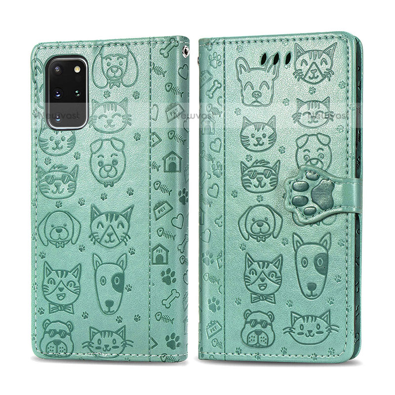 Leather Case Stands Fashionable Pattern Flip Cover Holder S03D for Samsung Galaxy S20 Plus 5G Green