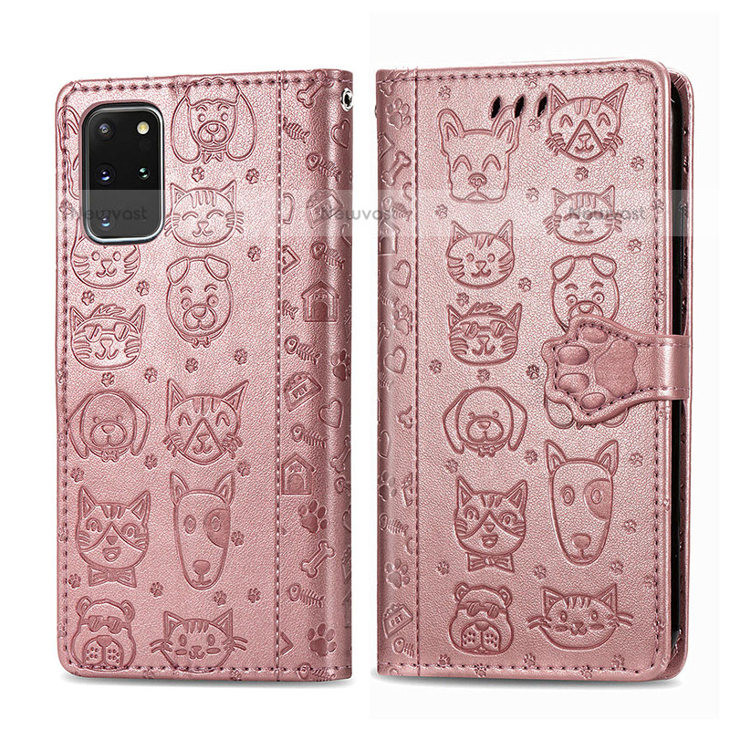 Leather Case Stands Fashionable Pattern Flip Cover Holder S03D for Samsung Galaxy S20 Plus 5G Pink
