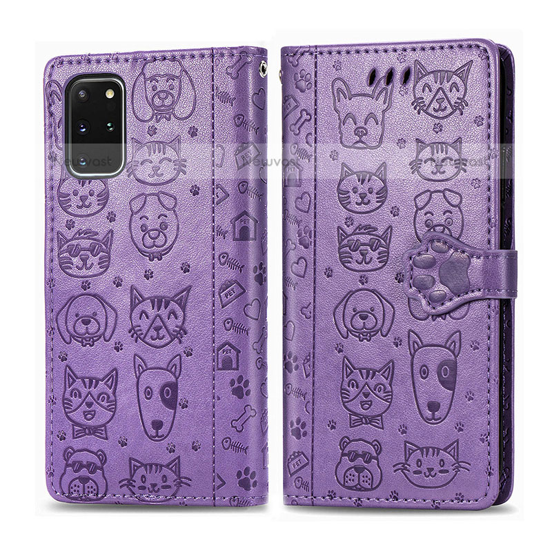 Leather Case Stands Fashionable Pattern Flip Cover Holder S03D for Samsung Galaxy S20 Plus 5G Purple