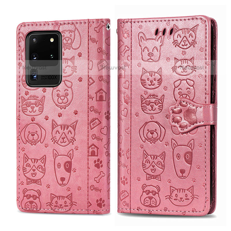 Leather Case Stands Fashionable Pattern Flip Cover Holder S03D for Samsung Galaxy S20 Ultra