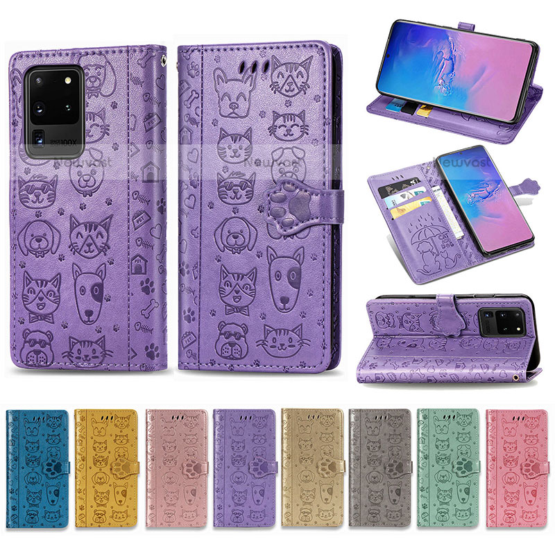 Leather Case Stands Fashionable Pattern Flip Cover Holder S03D for Samsung Galaxy S20 Ultra 5G