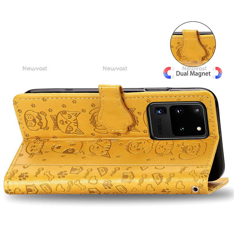 Leather Case Stands Fashionable Pattern Flip Cover Holder S03D for Samsung Galaxy S20 Ultra 5G