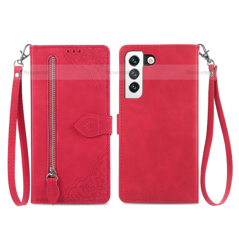 Leather Case Stands Fashionable Pattern Flip Cover Holder S03D for Samsung Galaxy S21 FE 5G Red