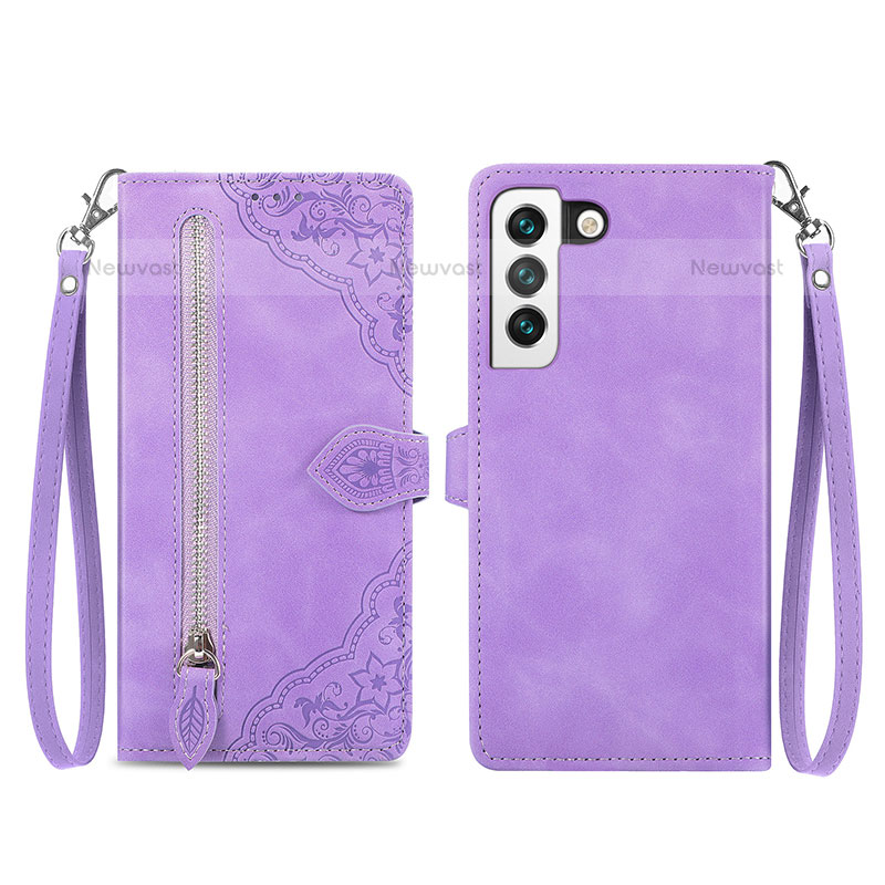 Leather Case Stands Fashionable Pattern Flip Cover Holder S03D for Samsung Galaxy S21 Plus 5G Purple