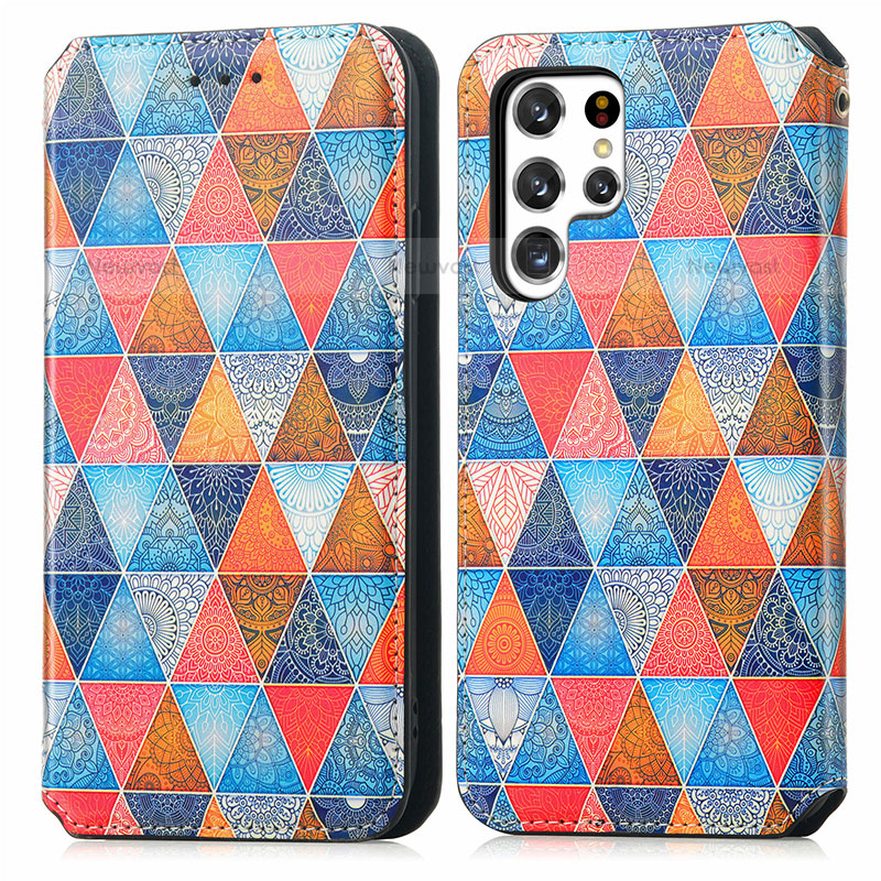 Leather Case Stands Fashionable Pattern Flip Cover Holder S03D for Samsung Galaxy S21 Ultra 5G