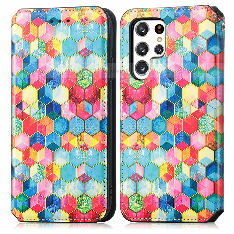 Leather Case Stands Fashionable Pattern Flip Cover Holder S03D for Samsung Galaxy S21 Ultra 5G