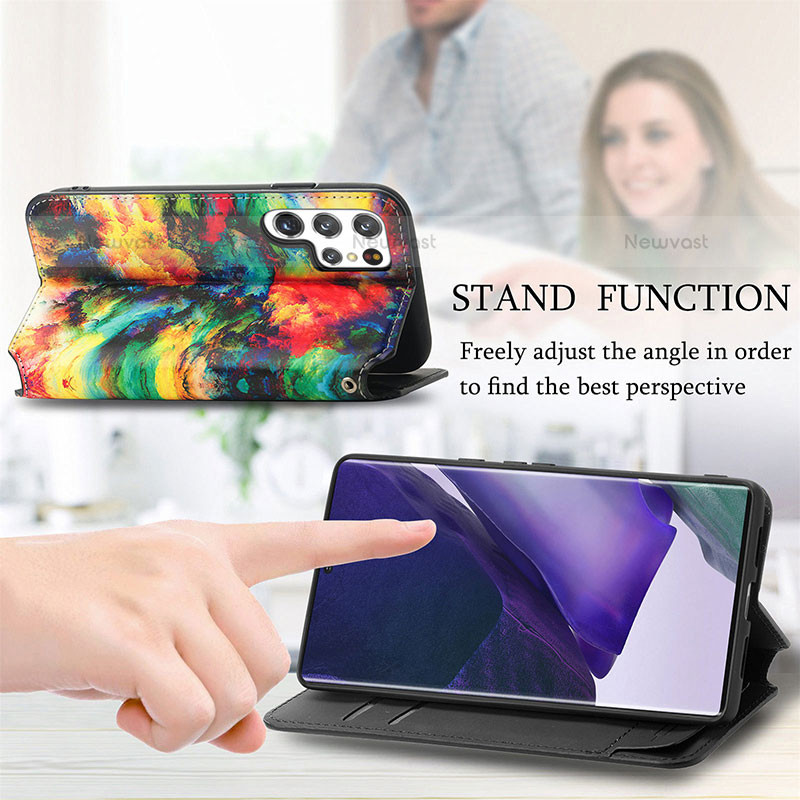 Leather Case Stands Fashionable Pattern Flip Cover Holder S03D for Samsung Galaxy S22 Ultra 5G