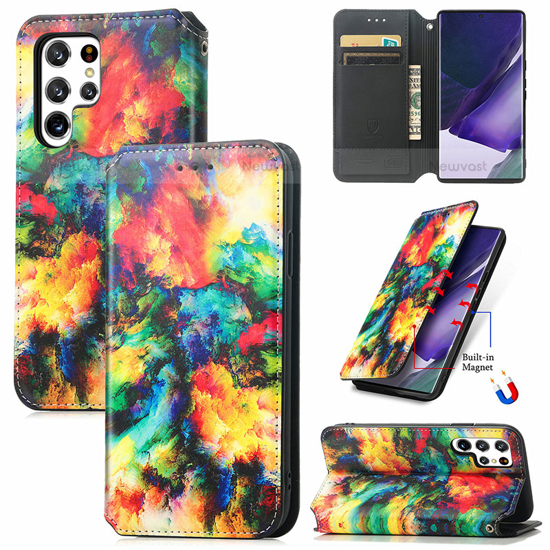Leather Case Stands Fashionable Pattern Flip Cover Holder S03D for Samsung Galaxy S23 Ultra 5G