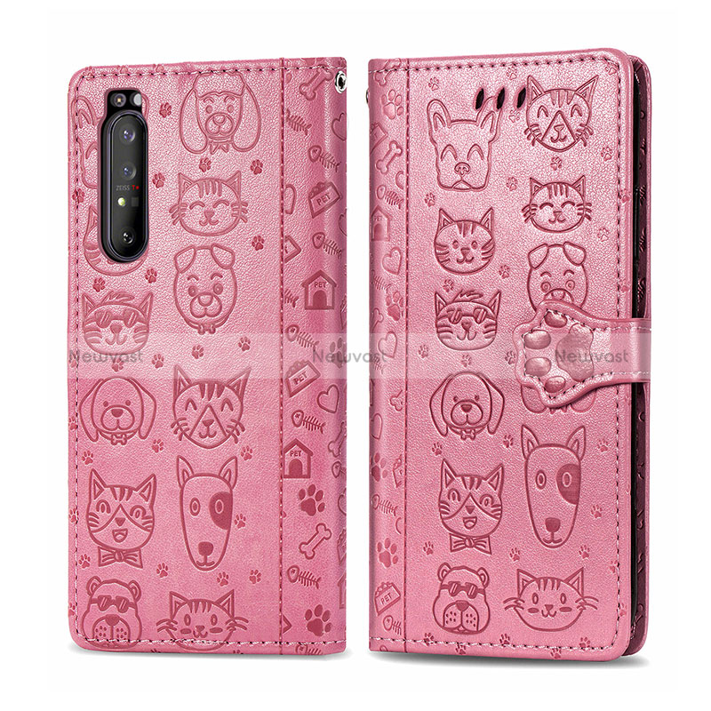 Leather Case Stands Fashionable Pattern Flip Cover Holder S03D for Sony Xperia 1 II Pink