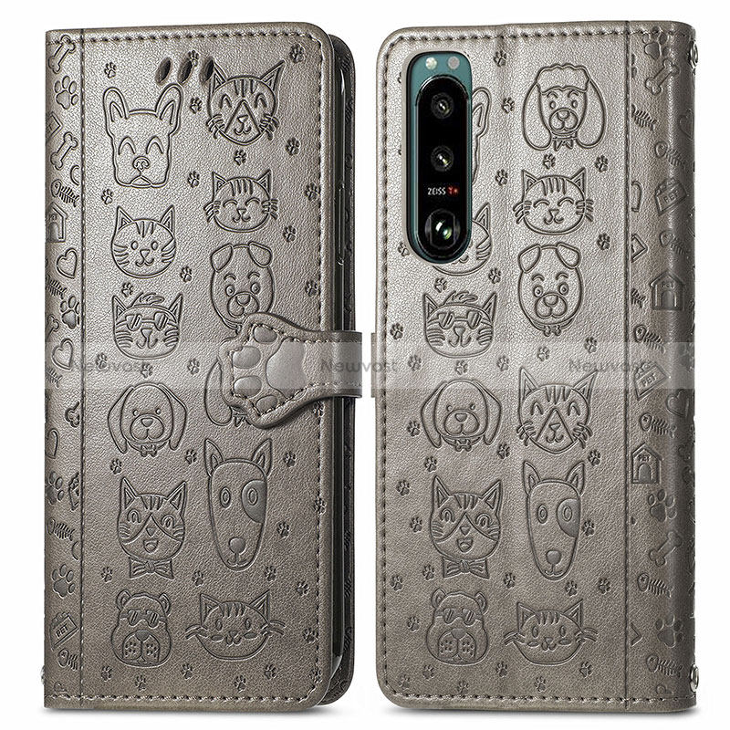 Leather Case Stands Fashionable Pattern Flip Cover Holder S03D for Sony Xperia 5 III