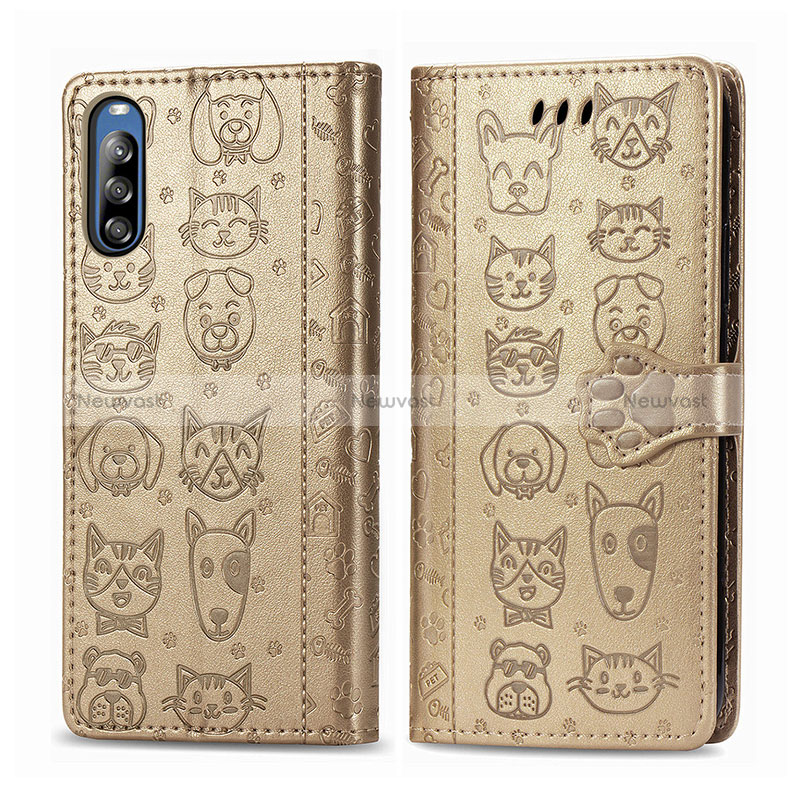 Leather Case Stands Fashionable Pattern Flip Cover Holder S03D for Sony Xperia L4 Gold