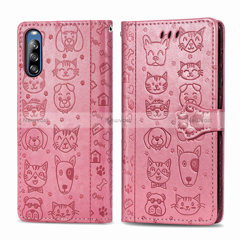 Leather Case Stands Fashionable Pattern Flip Cover Holder S03D for Sony Xperia L4 Pink