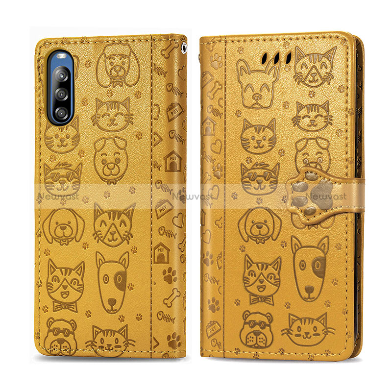 Leather Case Stands Fashionable Pattern Flip Cover Holder S03D for Sony Xperia L4 Yellow