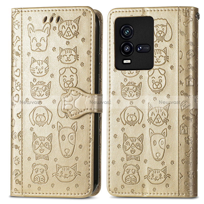 Leather Case Stands Fashionable Pattern Flip Cover Holder S03D for Vivo iQOO 10 5G Gold
