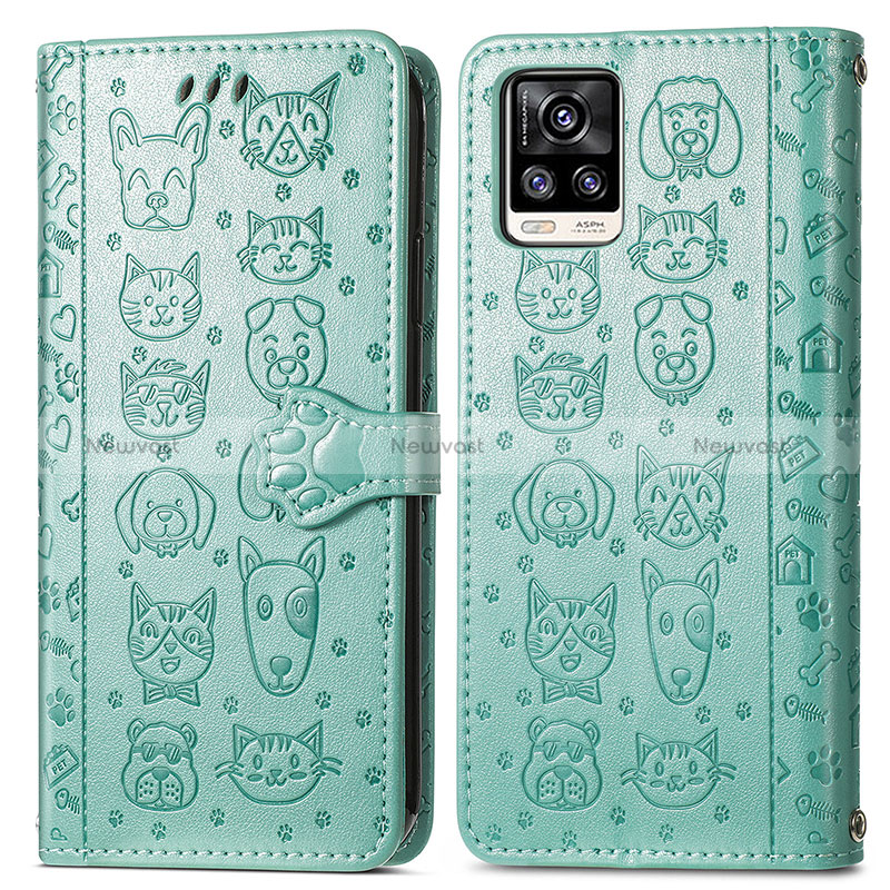 Leather Case Stands Fashionable Pattern Flip Cover Holder S03D for Vivo V20 Green