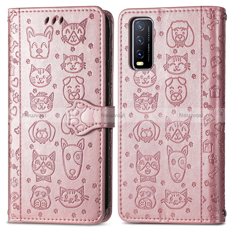 Leather Case Stands Fashionable Pattern Flip Cover Holder S03D for Vivo Y11s