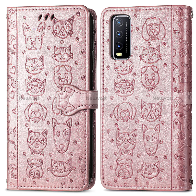 Leather Case Stands Fashionable Pattern Flip Cover Holder S03D for Vivo Y20