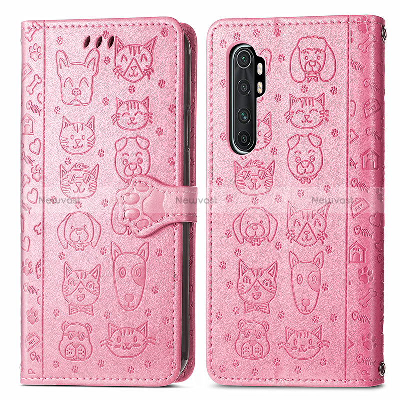 Leather Case Stands Fashionable Pattern Flip Cover Holder S03D for Xiaomi Mi Note 10 Lite Pink