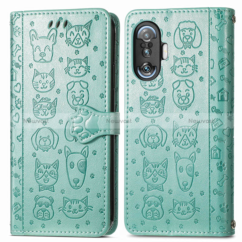Leather Case Stands Fashionable Pattern Flip Cover Holder S03D for Xiaomi Poco F3 GT 5G Green