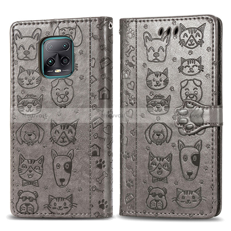 Leather Case Stands Fashionable Pattern Flip Cover Holder S03D for Xiaomi Redmi 10X 5G Gray