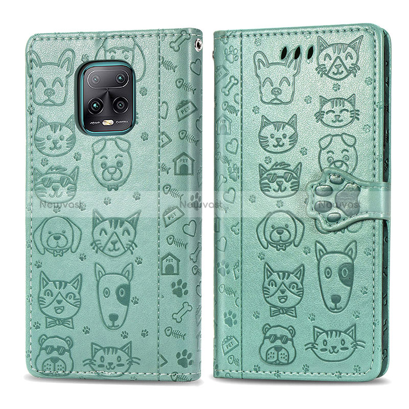Leather Case Stands Fashionable Pattern Flip Cover Holder S03D for Xiaomi Redmi 10X 5G Green