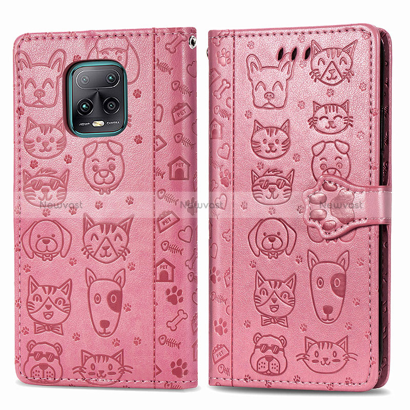 Leather Case Stands Fashionable Pattern Flip Cover Holder S03D for Xiaomi Redmi 10X 5G Pink