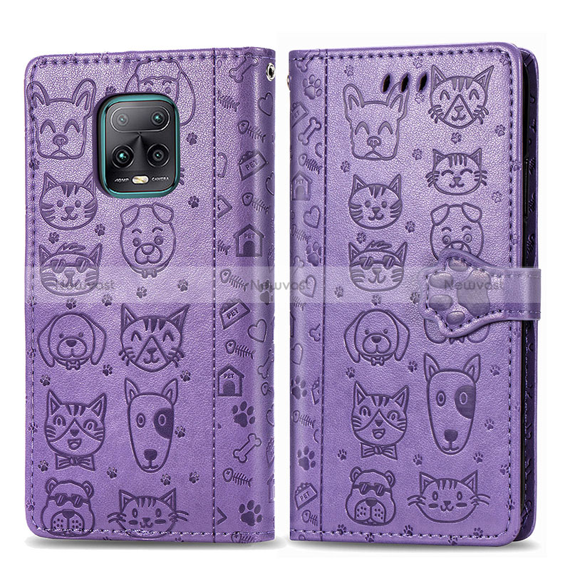 Leather Case Stands Fashionable Pattern Flip Cover Holder S03D for Xiaomi Redmi 10X 5G Purple