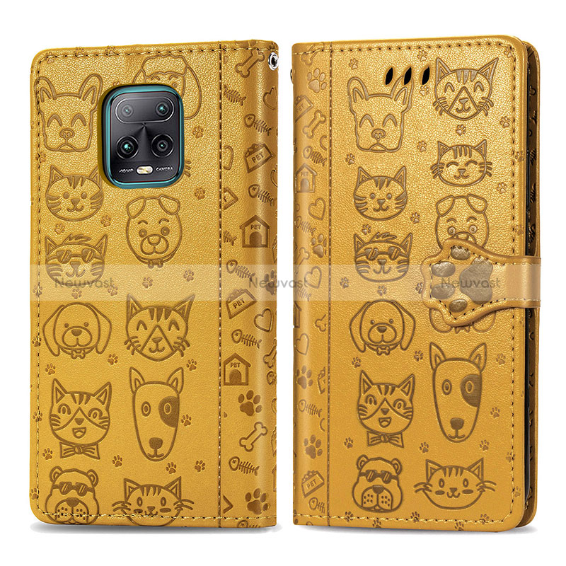 Leather Case Stands Fashionable Pattern Flip Cover Holder S03D for Xiaomi Redmi 10X 5G Yellow