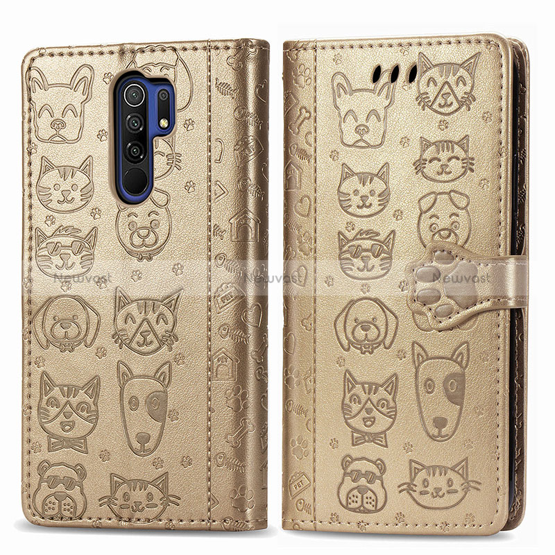 Leather Case Stands Fashionable Pattern Flip Cover Holder S03D for Xiaomi Redmi 9 Gold