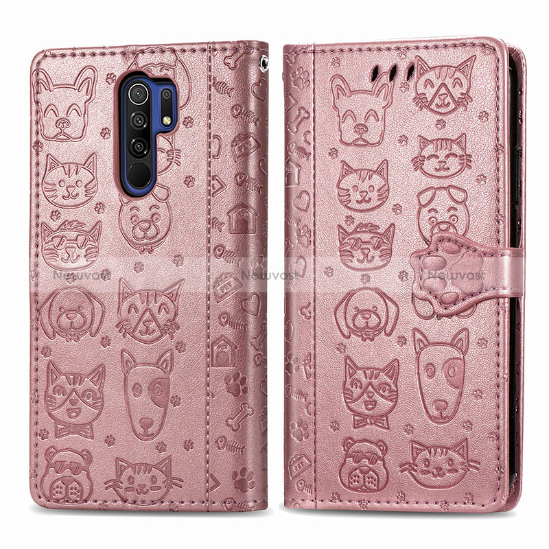 Leather Case Stands Fashionable Pattern Flip Cover Holder S03D for Xiaomi Redmi 9 Rose Gold