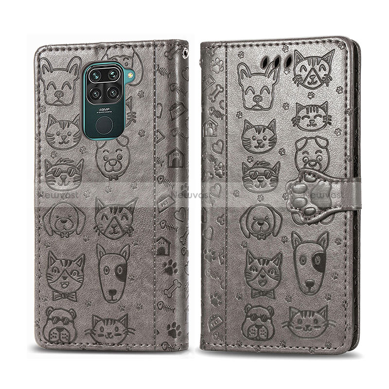 Leather Case Stands Fashionable Pattern Flip Cover Holder S03D for Xiaomi Redmi Note 9 Gray