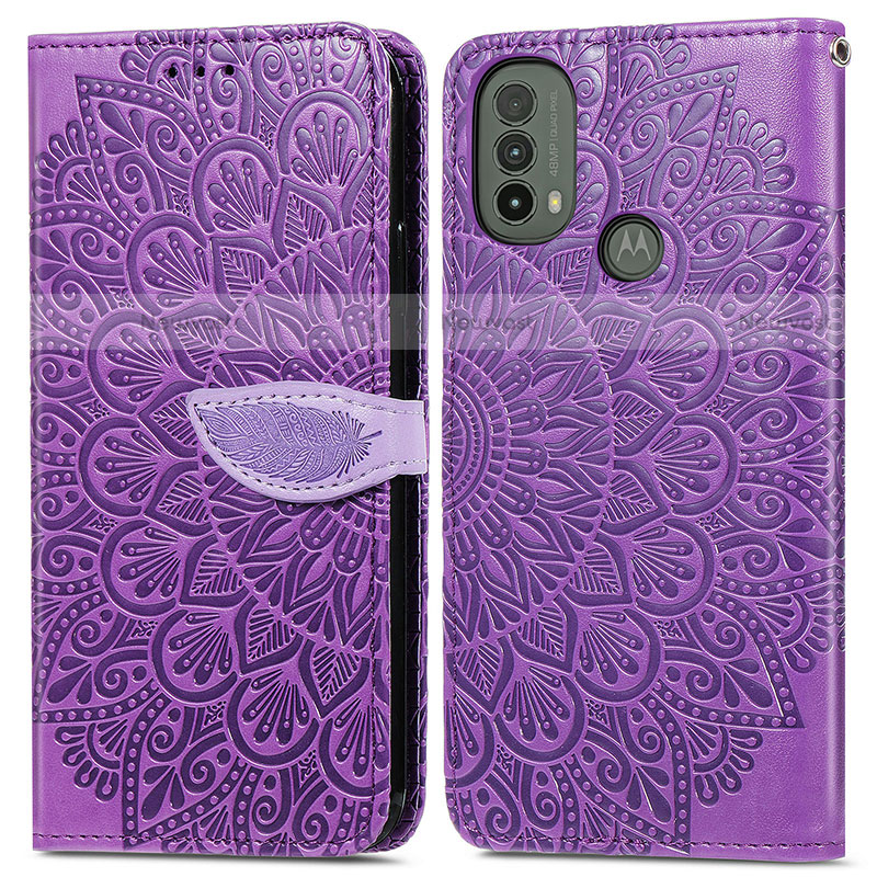 Leather Case Stands Fashionable Pattern Flip Cover Holder S04D for Motorola Moto E30