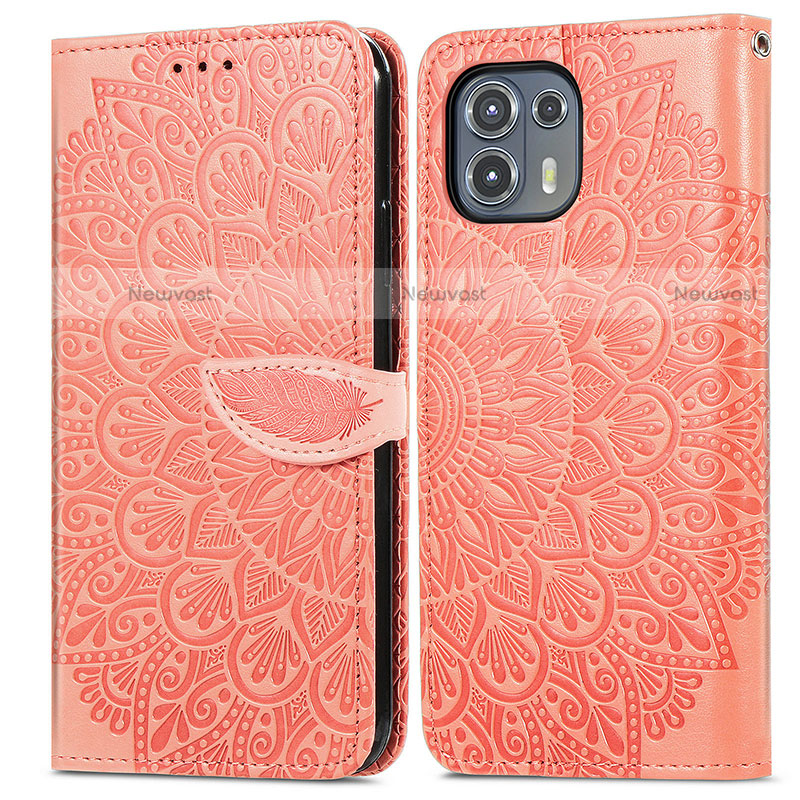 Leather Case Stands Fashionable Pattern Flip Cover Holder S04D for Motorola Moto Edge 20 Lite 5G Orange