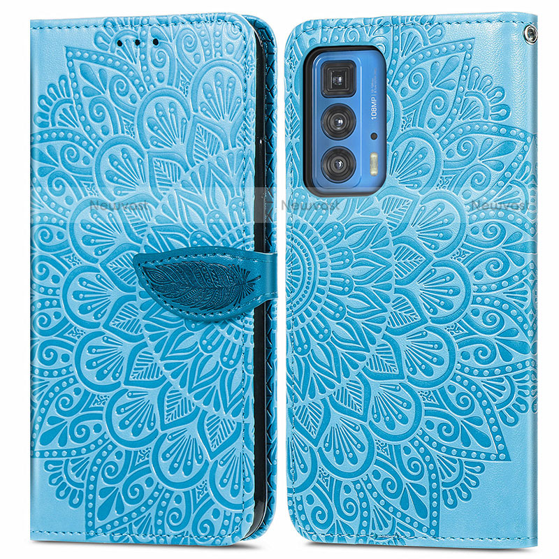 Leather Case Stands Fashionable Pattern Flip Cover Holder S04D for Motorola Moto Edge 20 Pro 5G Blue