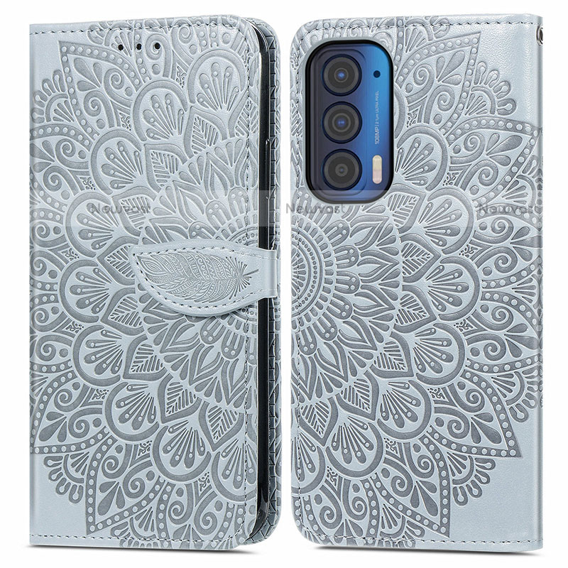 Leather Case Stands Fashionable Pattern Flip Cover Holder S04D for Motorola Moto Edge (2021) 5G Gray