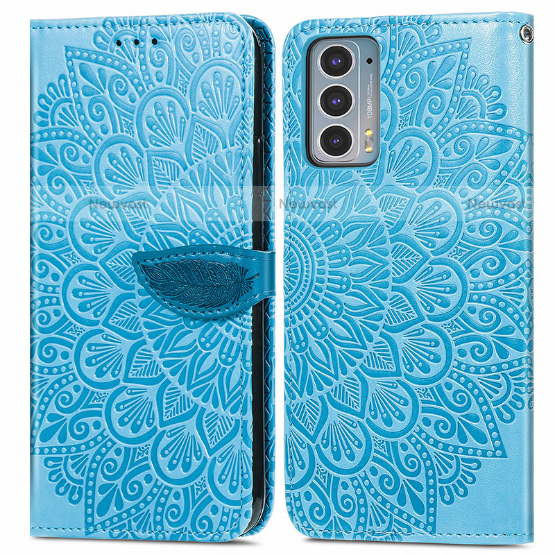 Leather Case Stands Fashionable Pattern Flip Cover Holder S04D for Motorola Moto Edge Lite 5G Blue