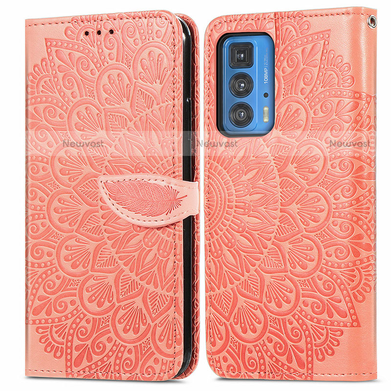 Leather Case Stands Fashionable Pattern Flip Cover Holder S04D for Motorola Moto Edge S Pro 5G Orange
