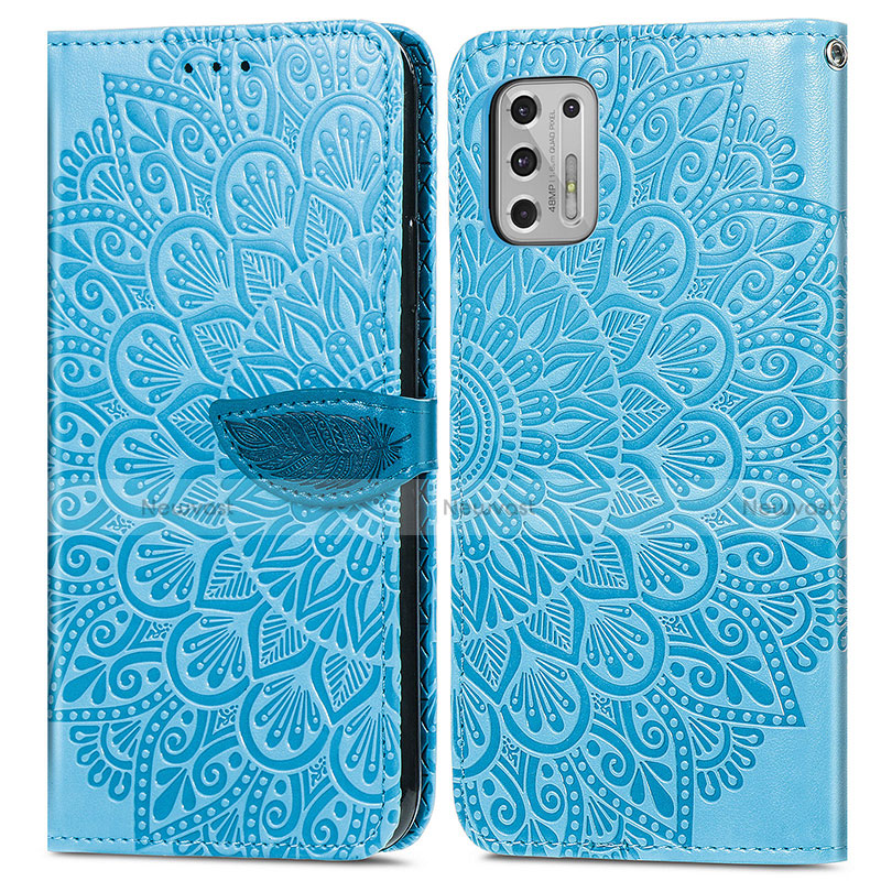 Leather Case Stands Fashionable Pattern Flip Cover Holder S04D for Motorola Moto G Stylus (2021) Blue