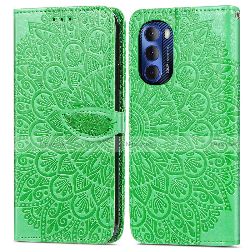 Leather Case Stands Fashionable Pattern Flip Cover Holder S04D for Motorola Moto G Stylus (2022) 5G Green