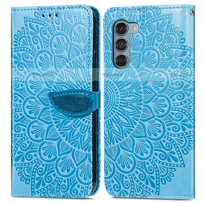 Leather Case Stands Fashionable Pattern Flip Cover Holder S04D for Motorola Moto G200 5G Blue