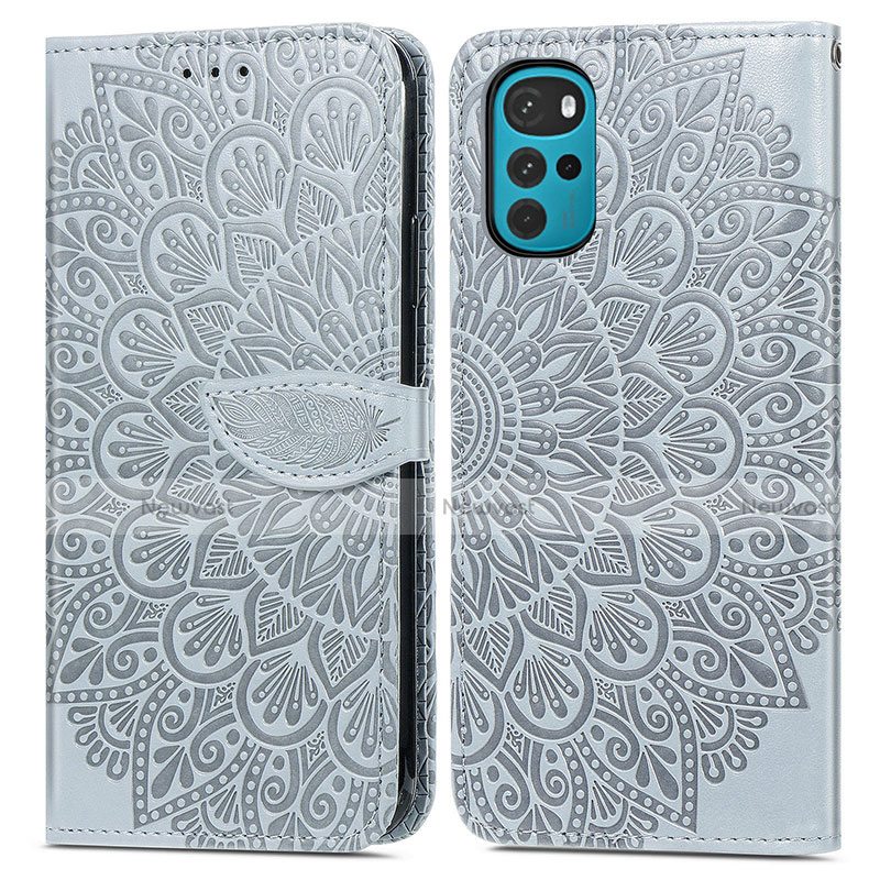 Leather Case Stands Fashionable Pattern Flip Cover Holder S04D for Motorola Moto G22 Gray