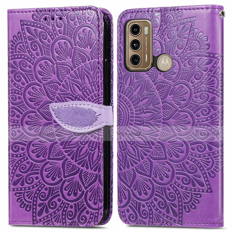 Leather Case Stands Fashionable Pattern Flip Cover Holder S04D for Motorola Moto G40 Fusion Purple